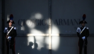 Italian carabinieri stand guard at the Armani Theatre where late Italian fashion designer Giorgio Armani lies-in state, in Milan on September 7, 2025. Photo by Piero CRUCIATTI / AFP
