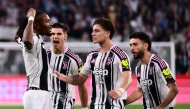 Juventus' Montenegrin midfielder #17 Vasilije Adzic (2nd L) celebrates with Juventus' French midfielder #19 Khephren Thuram-Ulien (L) after scoring his team fourth goal during the Italian Serie A football match between Juventus and Inter Milan at the Allianz stadium in Turin, northern Italy, on September 13, 2025. (Photo by MARCO BERTORELLO / AFP)
