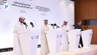 Officials addressing the press conference yesterday on the sidelines of the Emergency Arab-Islamic Summit. Pic: Rajan Vadakkemuriyil/The Peninsula