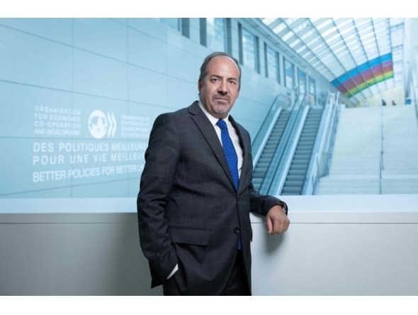 Chief Economist and G20 Finance Deputy Director for OECD, Alvaro Santos Pereira at the OECD headquarters in Paris on September 22, 2025. Photo by Joel Saget / AFP