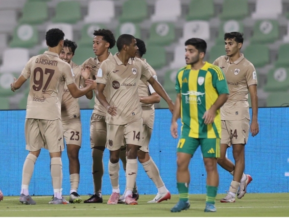 Al Rayyan players celebrate during the match against Al Wakrah yesterday.  