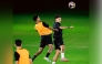 Al Sadd's Roberto Firmino (right) with a teammate during a training session.