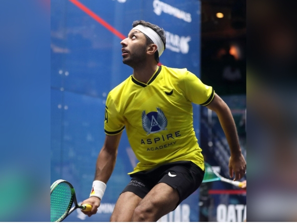 Qatar's Abdulla Al Tamimi in action during his match against Ali Al Darwish.