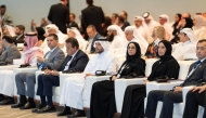 Minister of Social Development and Family H E Buthaina bint Ali Al Jabr Al Nuaimi (second right); Minister of Public Health H E  Mansoor bin Ebrahim Al Mahmoud (fourth right); and other dignitaries at the Sixth Global Ministerial Mental Health Summit yesterday. 