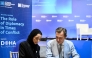 President of the Athens Democracy Forum, Achilles Tsaltas; and General Manager of Doha Forum, Maha Al Kuwari signing a new partnership agreement. 