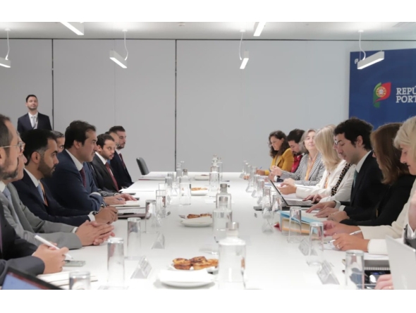 Minister of State for Foreign Trade Affairs, H E Dr. Ahmed bin Mohamed Al-Sayed and Secretary of State for Economy of the Portuguese Republic, H E João Rui Ferreira with other officials.