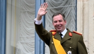 Luxembourg's Grand Duke Guillaume waves from the balcony of the Grand Ducal Palace after being sworn-in as Grand Duke Head of State of Luxembourg in Luxembourg city on October 3, 2025. Photo by NICOLAS TUCAT / AFP