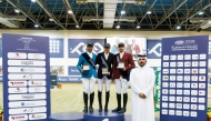 Diamond Tour podium winners Khaled Al Eid, Mohammed Saeed Haidan and Hamad Nasser Al Qadi were awarded with their prizes by Longines Hathab Event Director Abdulla Al Marri.