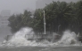 This photo taken on Oct. 5, 2025 shows high waves in a seashore area of Haikou, south China's Hainan Province. Xinhua/Guo Cheng