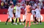 Barcelona's Spanish defender #03 Alex Balde reacts to Sevilla's third goal scored by Spanish defender #02 Jose Angel Carmona during the Spanish league football match between Sevilla FC and FC Barcelona at Ramon Sanchez Pizjuan Stadium in Seville on October 5, 2025. (Photo by CRISTINA QUICLER / AFP)
