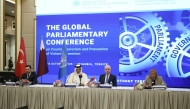 Speaker of the Shura Council H E Hassan bin Abdullah Al Ghanim and other delegates at the opening session of the Global Parliamentary Conference on Counter-Terrorism, in Istanbul, Turkiye, yesterday.