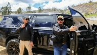 This handout picture released by the Ecuadorean Presidency shows the vehicle in which Ecuador's President Daniel Noboa was traveling when it was hit by gunfire in Caٌar, Ecuador, on October 7, 2025. (Photo by Handout / Ecuadorian Presidency / AFP)