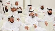 Undersecretary of the Ministry of Awqaf and Islamic Affairs, H E Dr. Sheikh Khalid bin Mohammed bin Ghanem Al-Thani and other officials at the press conference. 