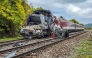 This handout photo provided by the Slovak Police via its Facebook site on October 13, 2025 shows a damaged train at the accident site of two collided passenger trains near the village of Jablonov nad Turnou close to Kosice, Slovakia. Photo by Handout / Slovak Police via FB / AFP
