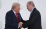 US President Donald Trump and Turkish President Recep Tayyip Erdogan during a summit on Gaza in Sharm el-Sheikh on October 13, 2025. (Photo by Evan Vucci / POOL / AFP)
