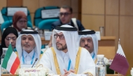 Minister of Public Health H E Mansoor bin Ebrahim Al Mahmoud and members of the Qatari delegation during their participation in one of the meetings.