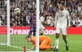 Real Madrid's English midfielder #05 Jude Bellingham scores his ream's second goal during the Spanish league football match between Real Madrid CF and FC Barcelona at Santiago Bernabeu Stadium in Madrid on October 26 , 2025. (Photo by Oscar DEL POZO / AFP)
