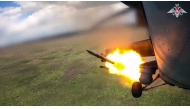 File:  An image taken from a handout footage released by the Russian Defence Ministry on August 21, 2024, reportedly shows a Russian Mi-35m attack helicopter firing rockets on Ukrainian Armed Forces at the border area of Kursk region in Russia. (Photo by Handout / Russian Defence Ministry / AFP)