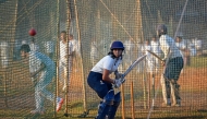 (Files) In this photograph taken on February 14, 2023, a girl attends batting practice session in Shivaji Park in Mumbai. (Photo by Punit Paranjpe / AFP)
