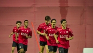 Al Rayyan players during a training session yesterday.