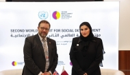 Minister of State for International Cooperation H E Dr. Maryam bint Ali bin Nasser Al Misnad meeting UK's Parliamentary Under Secretary of State for Multilateral, Human Rights, Latin America and the Caribbean, H E Chris Elmore.