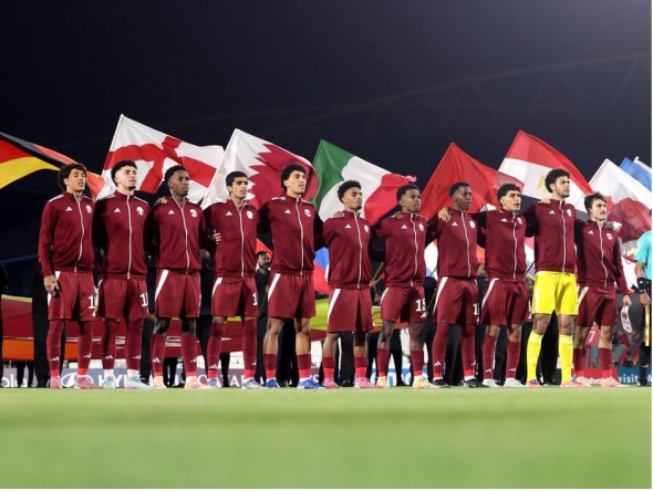 Qatar players before the start of the match against Italy on Monday.