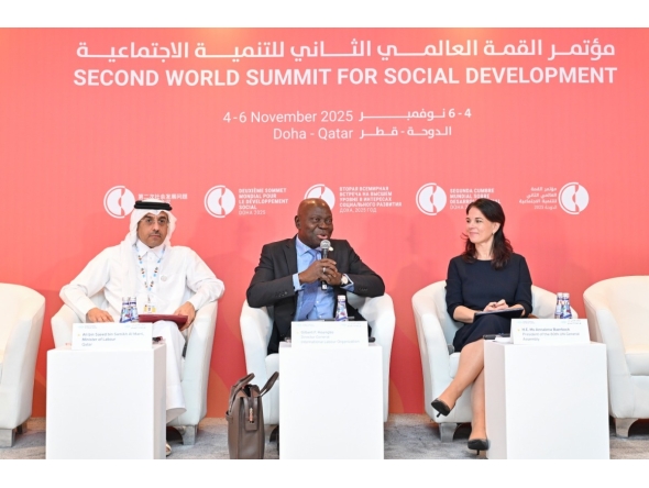 Minister of Labour H E Dr Ali bin Smaikh Al Marri during a panel discussion at the summit.