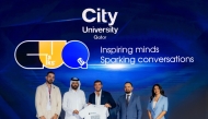 Professor Dr. Faris Gorashi Faris, President of City University Qatar;  football journalist Fabrizio Romano and other officials at CUQ.
