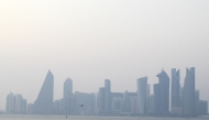 A general view of the city skyline during the Qatar Boat Show on November 5, 2025, showcasing luxurious yachts, boats, fishing as well as innovations and entertainment. (Photo by Mahmud Hams/ AFP)
