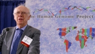 Nobel Prize laureate James D. Watson speaks at a press conference to announce that a six-country consortium has successfully drawn up a complete map of the human genome. Photo by AFP