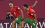 Morocco's Ilyas Hidaoui (left) celebrates with teammate Bilal Soukrat after scoring his team's sixth goal. Pic: X/@EnMaroc