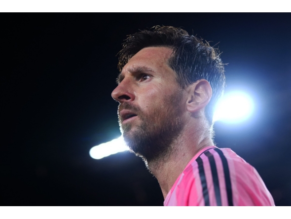 Lionel Messi #10 of Inter Miami CF looks on after winning and advancing to the semifinal following the 2025 MLS Cup Playoff match between Inter Miami CF and Nashville SC at Chase Stadium on November 08, 2025 in Fort Lauderdale, Florida. Photo by Rich Storry / GETTY IMAGES NORTH AMERICA / Getty Images via AFP