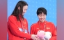 Li Bingjie (L) and Yu Zidi  react during the awarding ceremony for the women's 4X100m freestyle relay of swimming event at China's 15th National Games in Shenzhen, south China's Guangdong Province, Nov. 10, 2025.  Photo: Xinhua/Du Yu