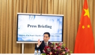 Ambassador of China to Qatar H E Cao Xiaolin during the press briefing.