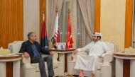 Minister of Interior and Commander of the Internal Security Force (Lekhwiya) H E Sheikh Khalifa bin Hamad bin Khalifa Al Thani meeting Pakistan's Federal Minister of Interior and Narcotics Control H E Mohsin Raza Naqvi in Doha yesterday.
