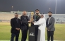 Asian Cricket Council President Mohsin Naqvi and Qatar Cricket Association President Sheikh Abdulaziz bin Saoud Al Thani present the trophy to the Pakistan Shaheens captain Irfan Khan Niazi.
