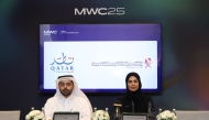 Assistant Undersecretary for Digital Industry Affairs at MCIT H E Reem Al Mansoori, and Chief of the Tourism Development Sector, Omar Al Jaber at Qatar Tourism during the press conference.
