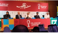 FROM LEFT: LOC Executive Director of Communications and Media, Fatma Al Nuaimi, FIFA Head of Youth Tournaments, Roberto Grassi, LOC CEO, Jassim Al Jassim, Ministry of Interior Spokesman, Colonel Dr. Jabr H. J. Al Naimi and Hayya Director at Qatar Tourism, Saeed Al Kuwari during a press conference yesterday.
