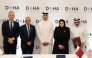 Chairperson of QFFD H E Sheikh Thani bin Hamad Al-Thani, Minister of State for International Cooperation and Vice Chairperson of QFFD H E Dr. Maryam bint Ali bin Nasser Al Misnad with other officials during the signing ceremony.