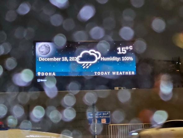 Current evening weather forecast displayed on signage along C-Ring Road in Doha. Marivie Alabanza/The Peninsula