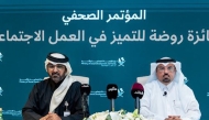 CEO of Rawda Award for Excellence in Social Work Abdulaziz Ibrahim Al Ishaq (right) during the press conference.