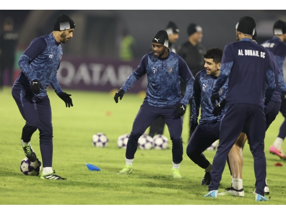 Al Duhail players take part in a training session in Tabriz, Iran, yesterday.