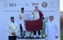Qatar players celebrate on the podium after winning the U-16 team and individual titles at the Gulf Golf Championship in Oman.