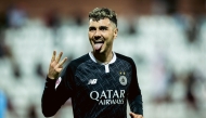 Al Sadd's Rafa Mujica gestures after completing his hat-trick. 