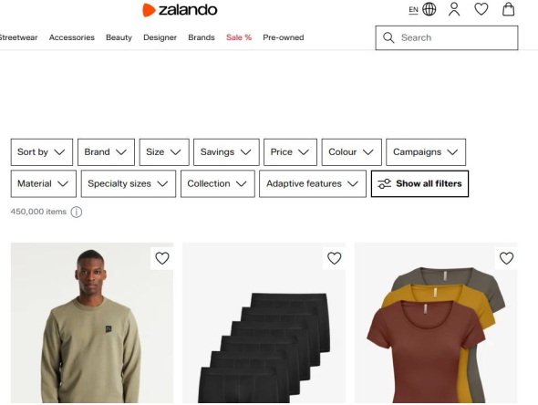 screengrab from Zalando webiste