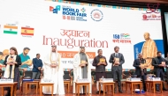 Minister of Culture H E Sheikh Abdulrahman bin Hamad Al-Thani, Minister of Education of India H E Dharmendra Pradhan and other officials during the opening ceremony.