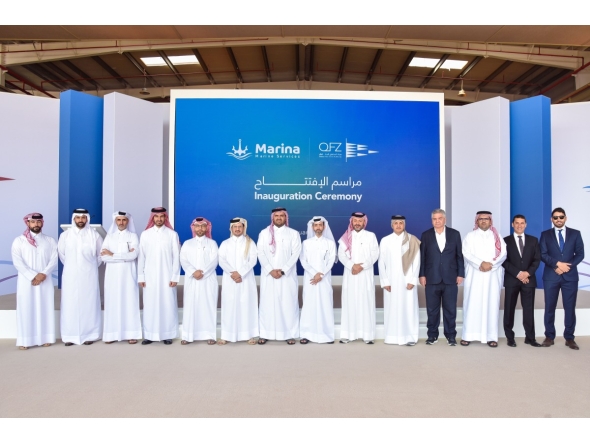 Acting Chief Operating Officer at QFZ Eng. Abdulla Hamad Al-Binali and General Manager of Marina Marine Services Abdullah Hamad Al Mana with senior executives. 