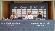 Director of Competitions Ahmed Al Adsani (centre), Facility Manager Abdullah Al Minhali (left) and Media Manager Ali Hassan Al Salat during the press conference yesterday.  
