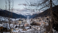 A photograph taken on January 19, 2026 shows a general view of the Alpine resort of Davos on the opening day of the World Economic Forum (WEF) annual meeting. (Photo by Fabrice Coffrini / AFP)