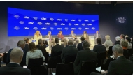 QCB  Governor H E Sheikh Bandar bin Mohammed bin Saoud Al Thani with other panelists during the panel discussion at the World Economic Forum 2026 in Davos, Switzerland.